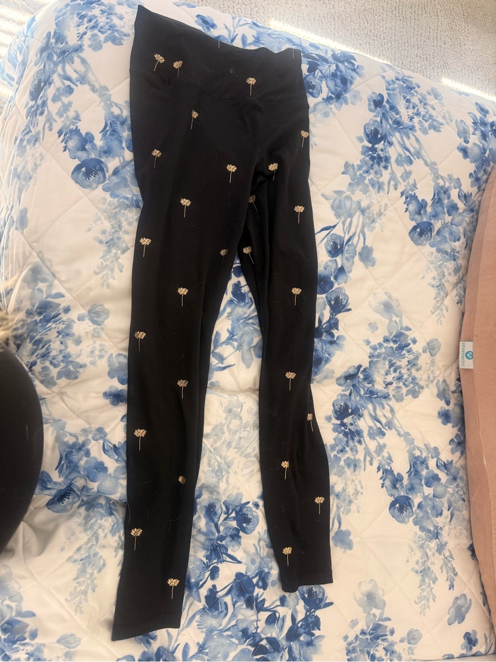 Spiritual Gangster Black Leggings with Gold Floral Details